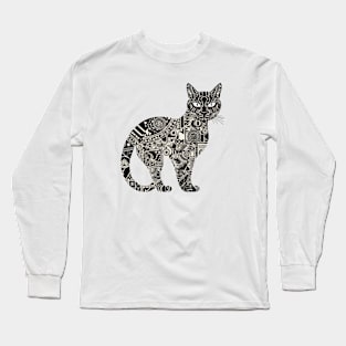 Cat Silhouette Filled With Intricate Geometric Patterns Long Sleeve T-Shirt